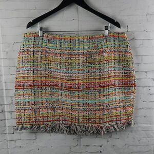 FOREVER 21 MULTI COLOR WOVEN  TWEED MINI SKIRT WITH FRINGE SIZE 2X LINED NWT